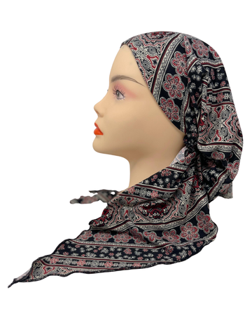 Triple Up BUL753-A Black & Burgundy Print Unlined Pre-Tied Bandanna Myselflingerie.com